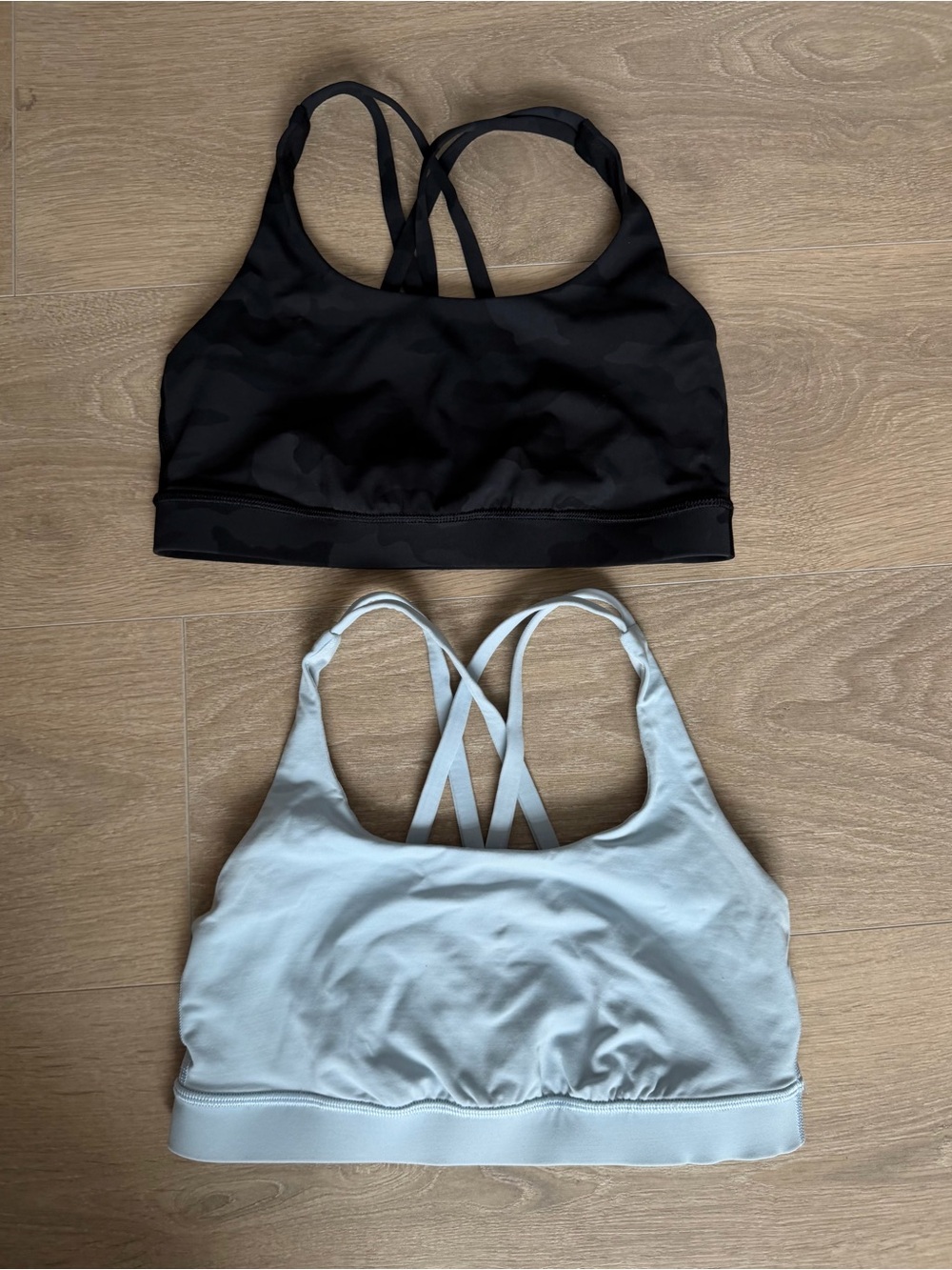 Lululemon 2 Energy Bras Bundle Black Camo & Powder Blue Size 6
